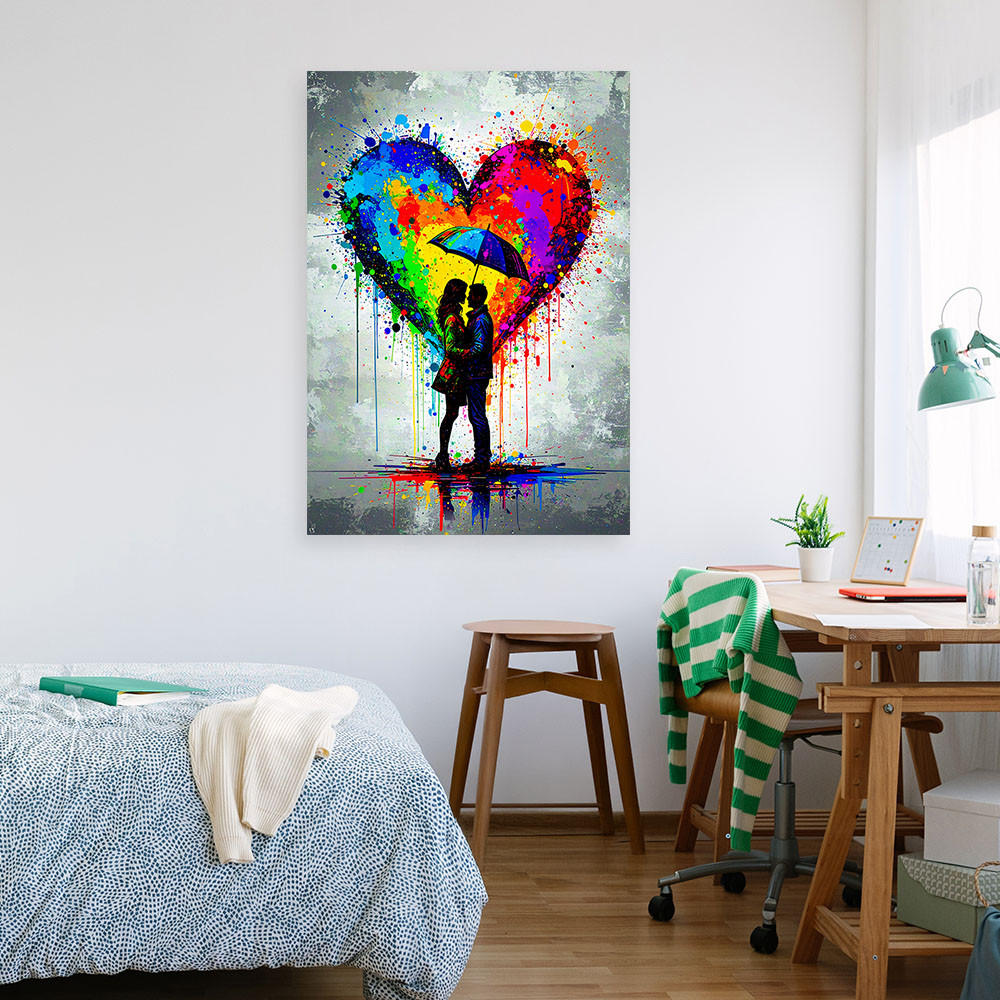 LEINWANDBILD Paar Liebe Herz Abstrakt 70x100cm - Multicolor, Textil (70/100cm) - Feeby