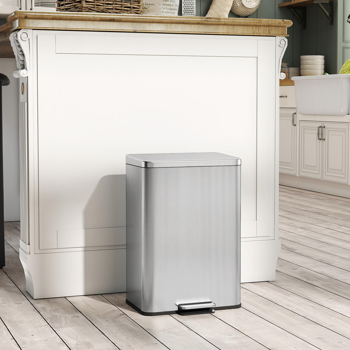 MÜLLEIMER 20 L Treteimer mit Softclose-Deckel, Pedal, Abfalleimer mit Inneneimer - Silberfarben, Metall (30.6/44.2/34.2cm) - HOMCOM