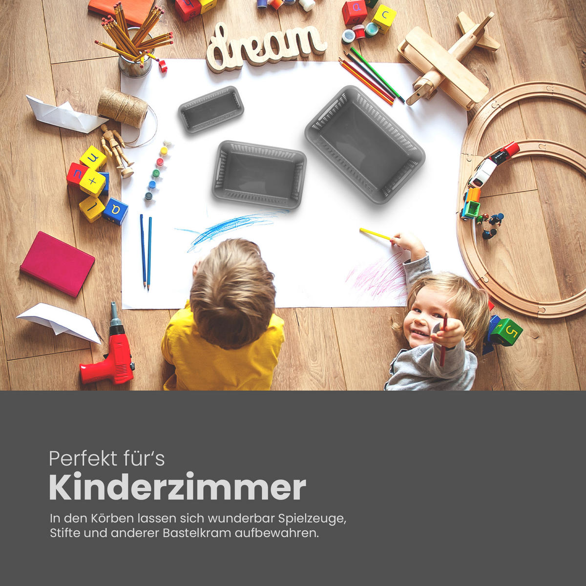 AUFBEWAHRUNGSKORB Anthrazit 44x30x17 cm - 4er-Pack - Anthrazit, Kunststoff (30/17/44cm) - ProHome
