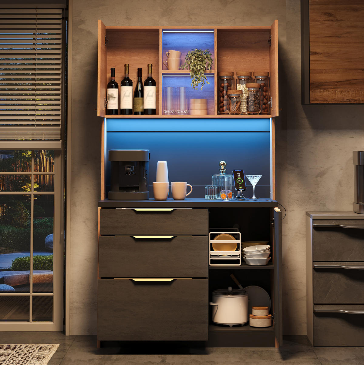 KÜCHENHOCHSCHRANK mit LED und Steckdose ca. 100 x 40 x 180 cm MDF Neutral - Braun, Holzwerkstoff (40/180/100cm) - Meubliv