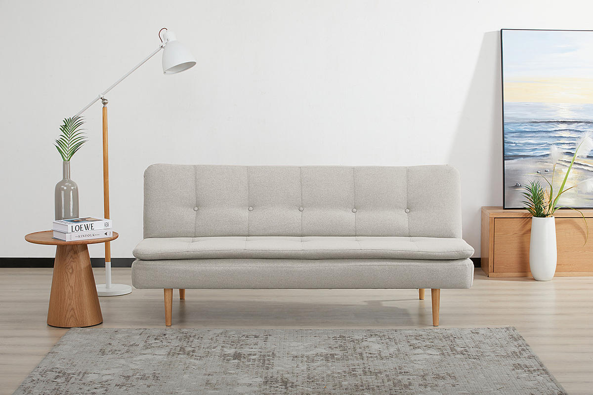 SCHLAFSOFA - Eichefarben/Hellgrau, Holz/Birkenholz (180/84/89cm) - home24