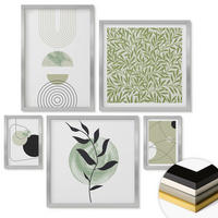 WANDBILDER 5er Set - 50x50 cm & 20x30 cm & 40x60 cm Silberner Rahmen - Abstrakte Formen und Farben - Silberfarben, Kunststoff (40/60cm) - ArtPrintCave