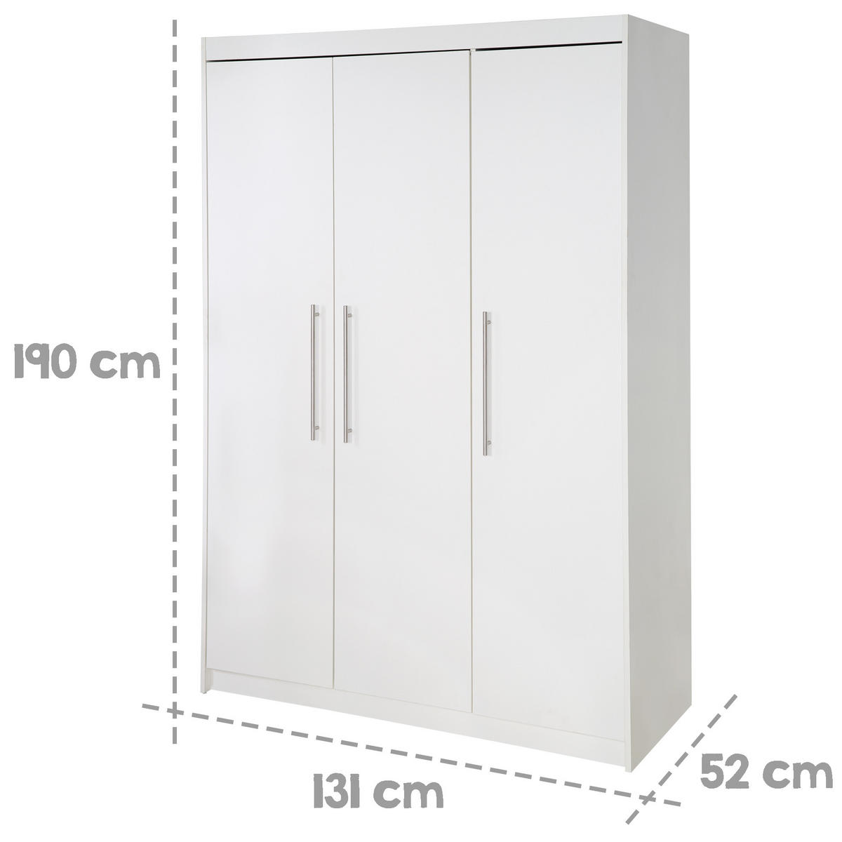 KLEIDERSCHRANK Maren - Weiß, Holzwerkstoff/Metall (131/190/52cm) - Roba