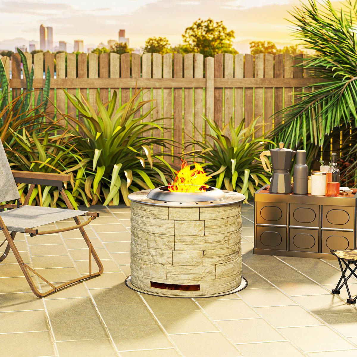 FEUERSCHALE, Edelstahl, Gelb - Gelb, Metall (52/39/52cm) - Outsunny