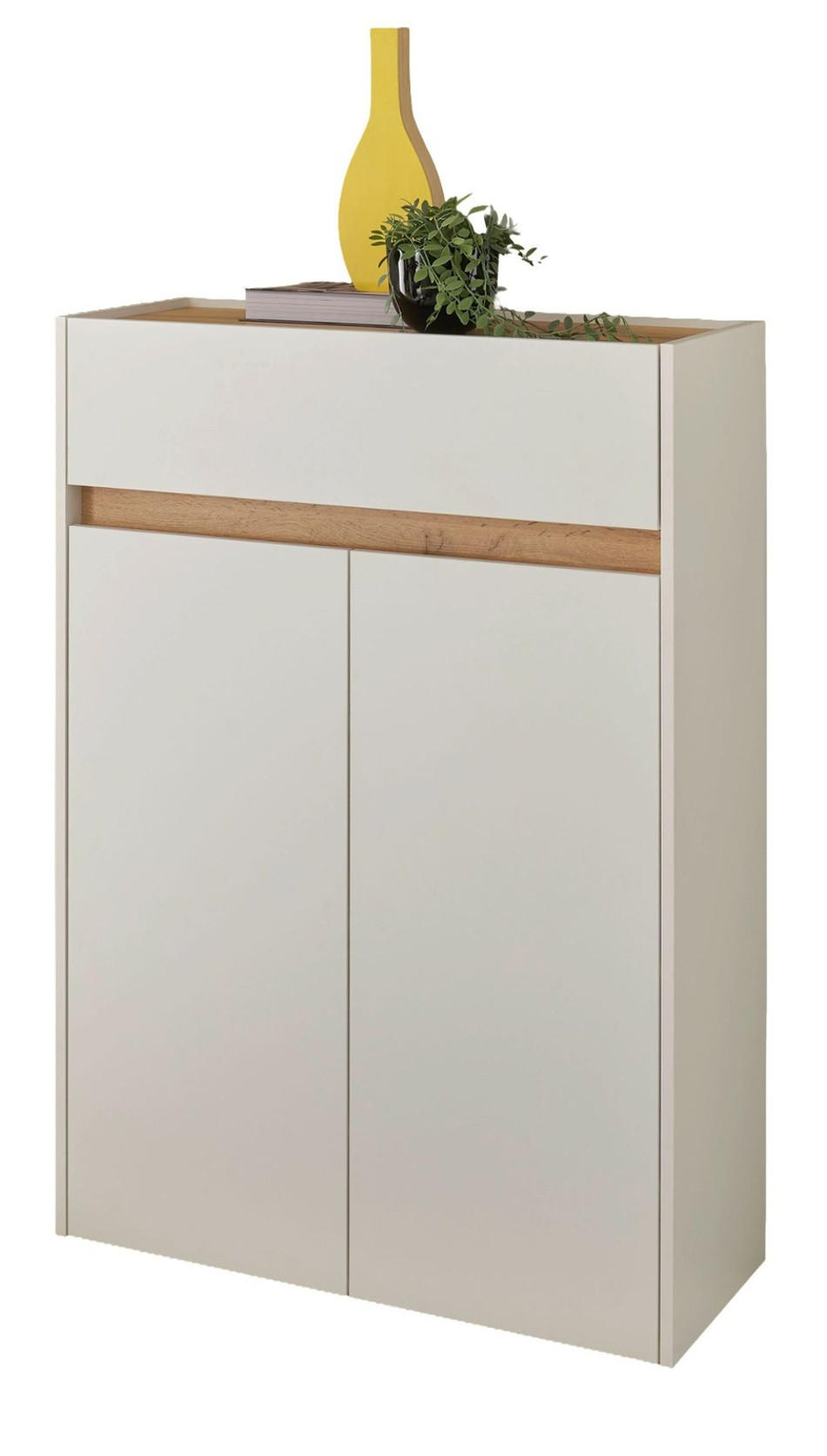 SCHUHSCHRANK weiß matt, Eiche Wotan, Flurkommode 85 x 122 cm - Eiche Wotan/Schwarz, Holzwerkstoff/Kunststoff (85/122/122cm) - Furn.Design