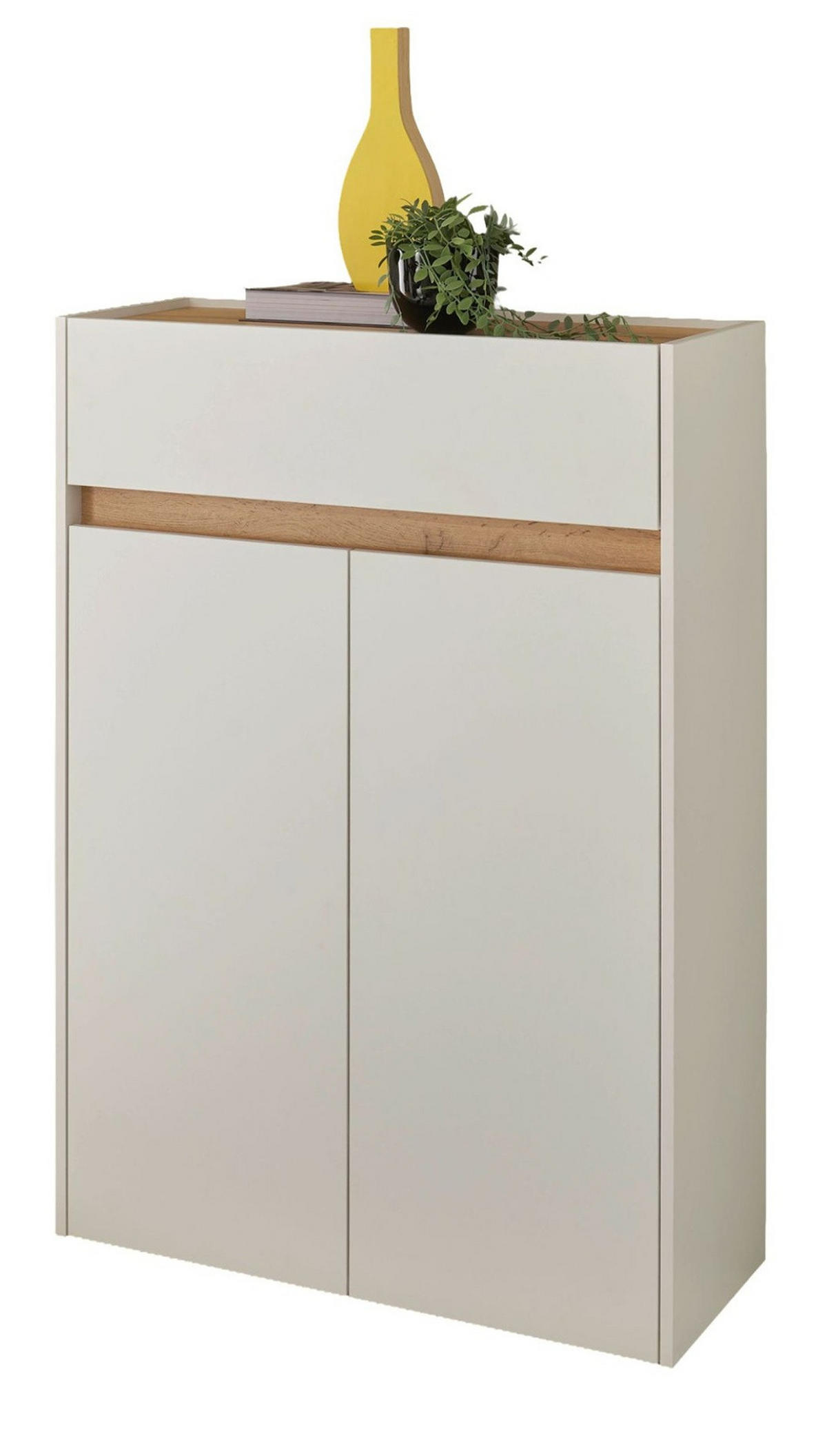 SCHUHSCHRANK weiß matt, Eiche Wotan, Flurkommode 85 x 122 cm - Eiche Wotan/Schwarz, Holzwerkstoff/Kunststoff (85/122/122cm) - Furn.Design