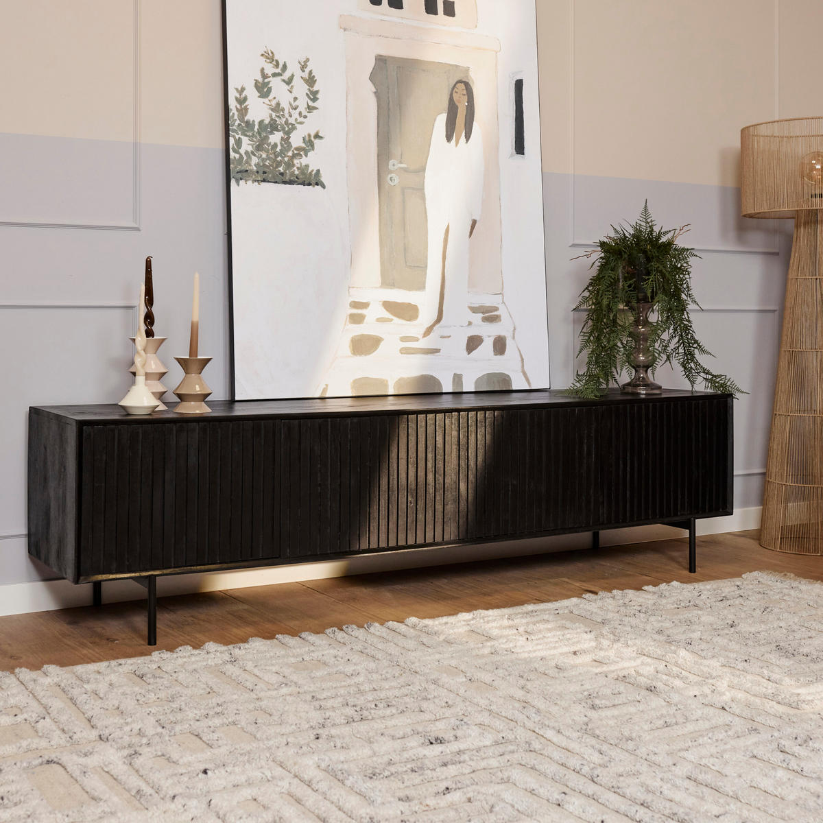 LOWBOARD Dimora Mangoholz 210 cm / 45 cm Schwarz - Schwarz, Holz (210/55/45cm) - Villa Möbel