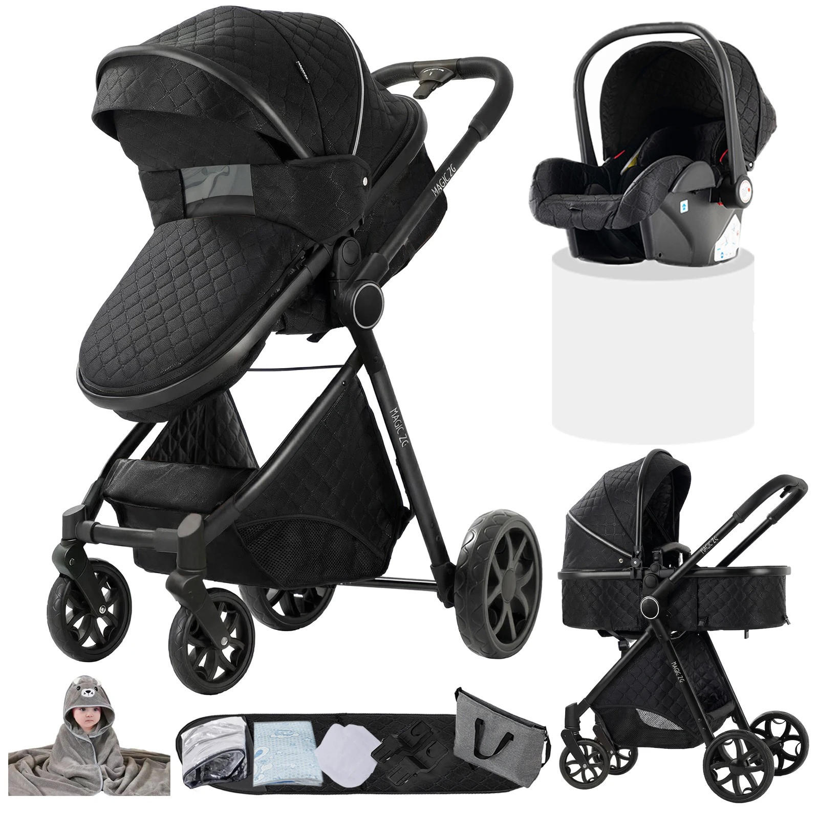KINDERWAGENSET YV9-SCHWARZ - Schwarz, Metall (80/60cm) - Kaket