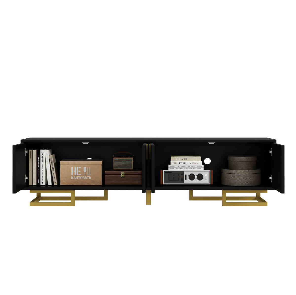 TV-LOWBOARD 160/38/44,5 cm mit 4 Türen und Soft-Close in Schwarz - Schwarz, Holzwerkstoff (160/44.5/38cm) - BEAOK