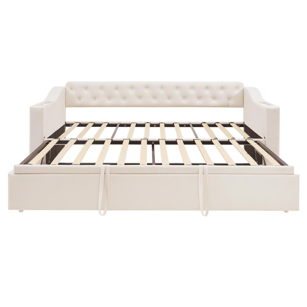 AUSZIEHBETT 90/180/190 cm DE-01976, in Beige, mit USB und Stauraum - Beige, Metall (90/190cm) - ComfortXL