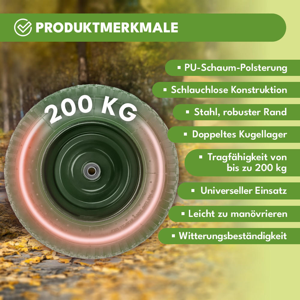 SCHUBKARRENRAD Luftreifen mit Schlauch Grün - Grün, Kunststoff (39/39/9.5cm) - KRUMAD