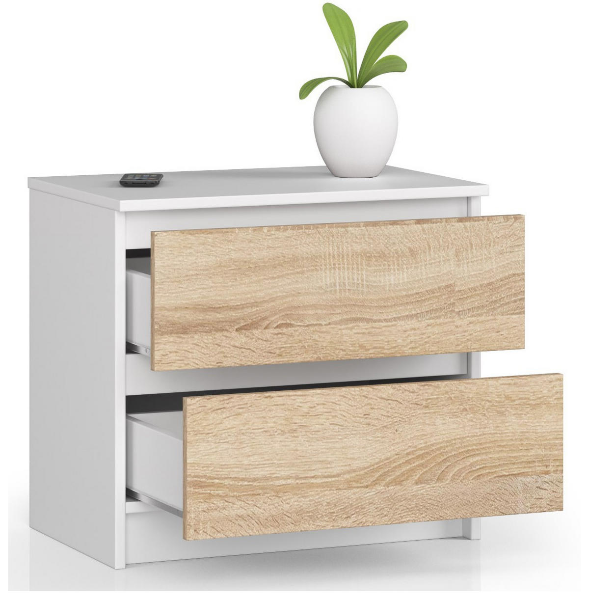 KOMMODE K60, Sonoma, 60x40x77 cm - Weiß/Sonoma Eiche, Holz (60/55/40cm) - Milordbikes