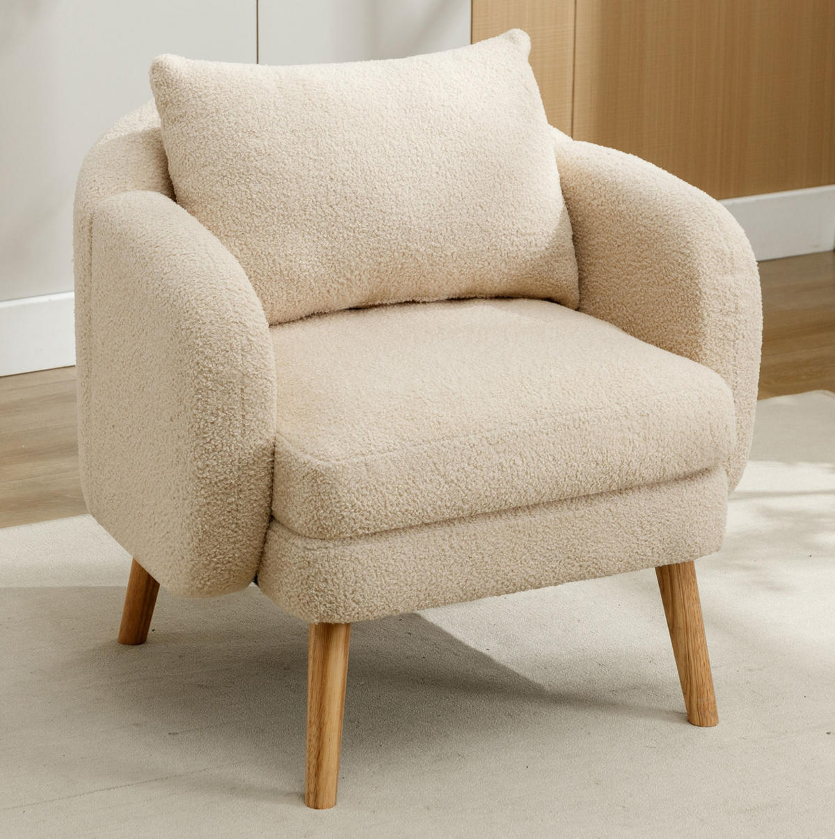 SESSEL 71/72/71 cm Beige aus Teddy mit Kissen - Beige, Textil (72/71/71cm) - OKMYHOME