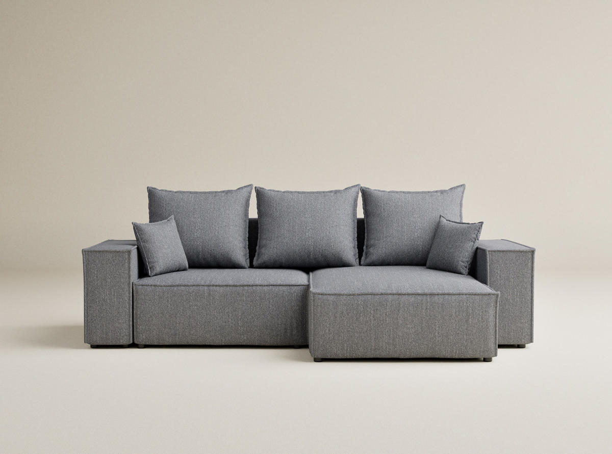 ECKSOFA MIT SCHLAFFUNKTION Moyo Grau Webstoff - Schwarz/Grau, Holz/Holzwerkstoff (255/148cm) - Maison de Reve