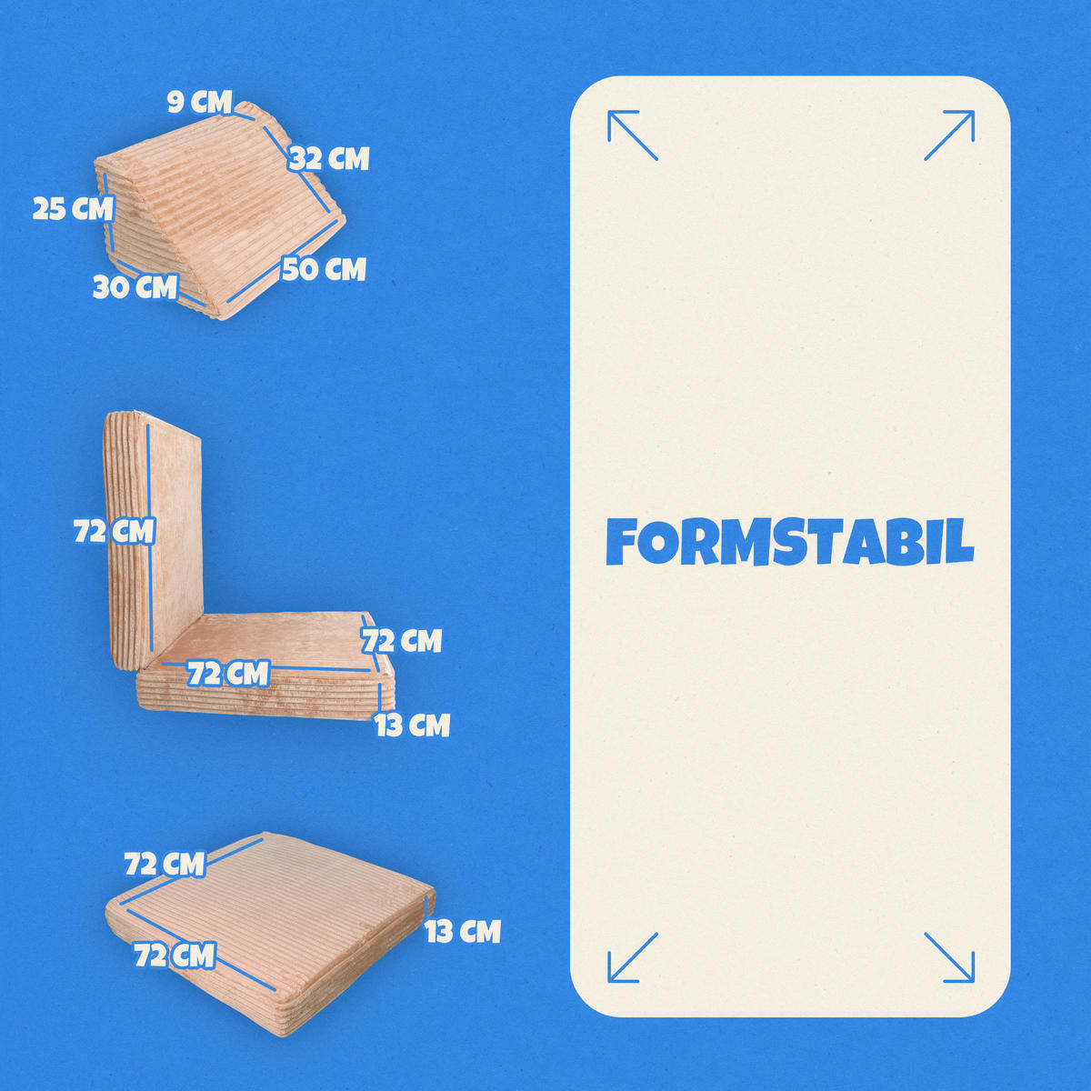 KINDERSOFA modulares Cord Spielsofa 11-teilig Beige - Beige, Textil (72/50/144cm) - Bestlivings