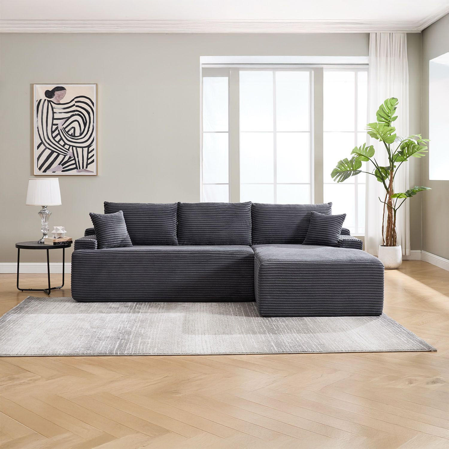 SOFA Coredo dunkelgrau Cord - Dunkelgrau, Textil (250/155cm) - Juskys