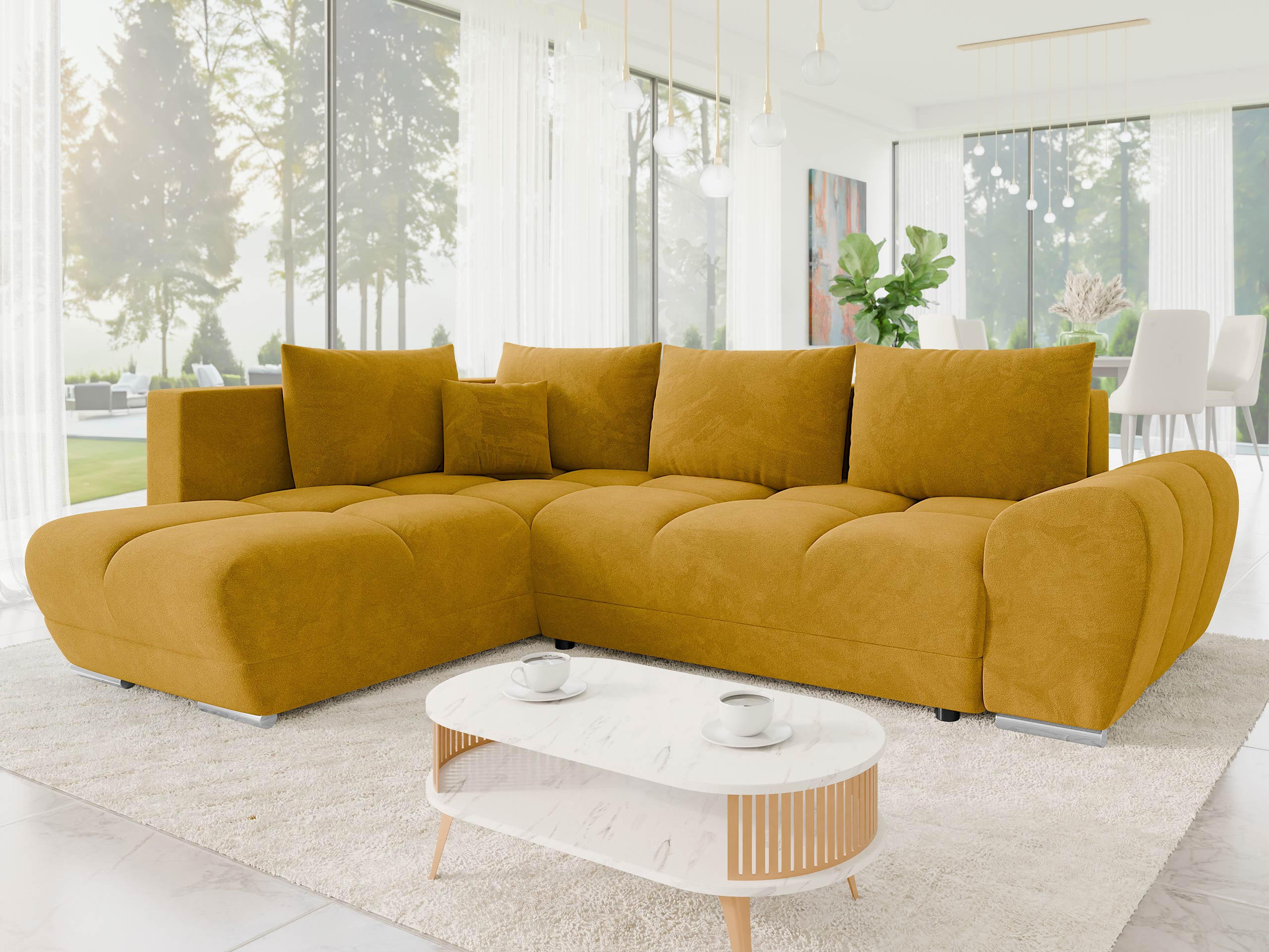 ECKSOFA Forest, Seite: Links - Currygelb/Schwarz, Holz/Kunststoff (290/183cm) - MIRJAN24