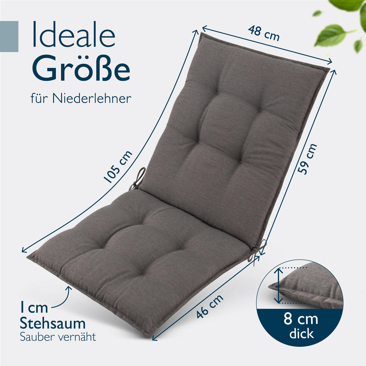 NIEDERLEHNERAUFLAGE Sun-NL 105/50/8cm Taupe - Taupe, Textil (50/8/105cm) - Beautissu 