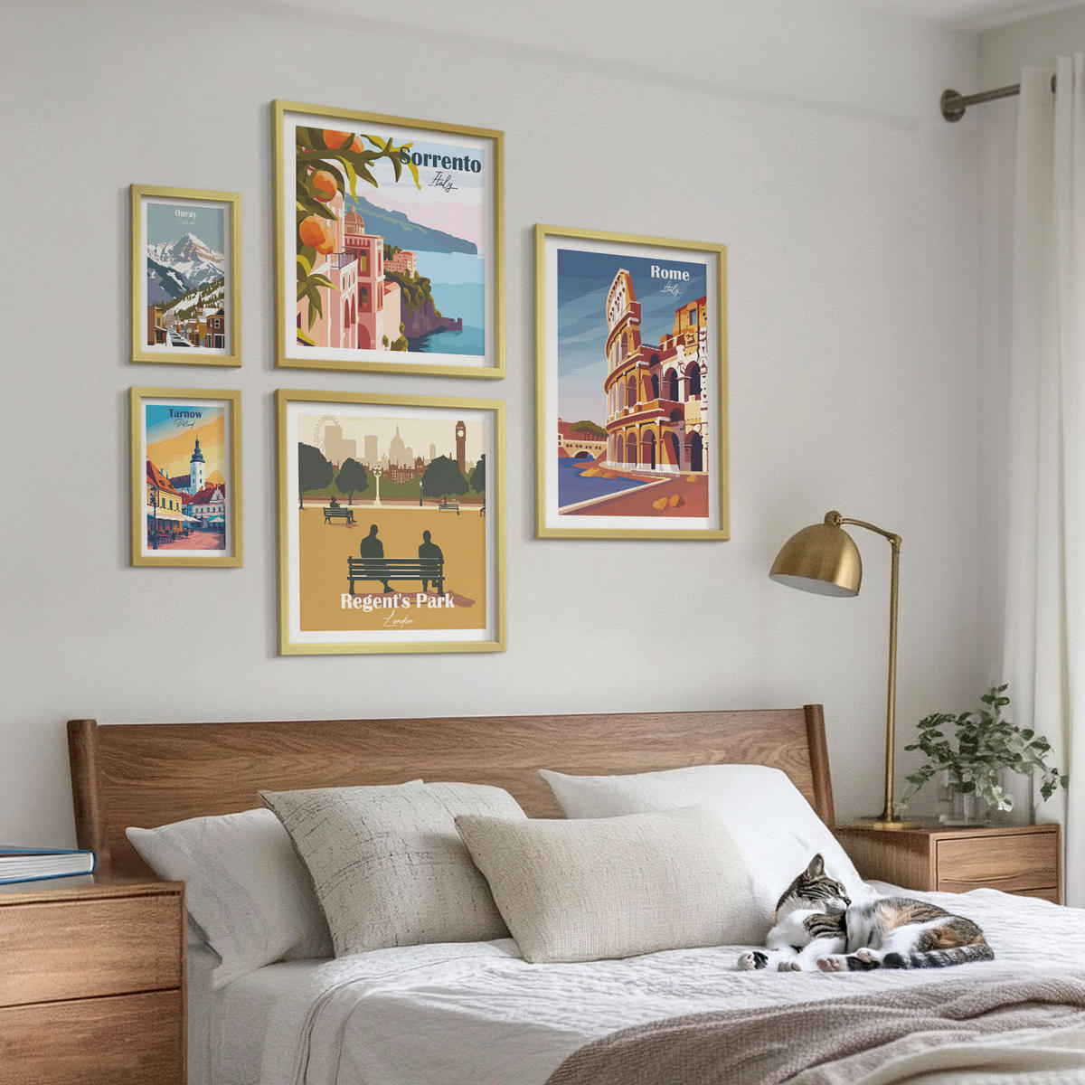 BILDER SET 5er Set - 50x50 cm & 20x30 cm & 40x60 cm Goldrahmen - Boho-Papaya-Fruchtmuster - Goldfarben, Kunststoff (40/60cm) - TULUP