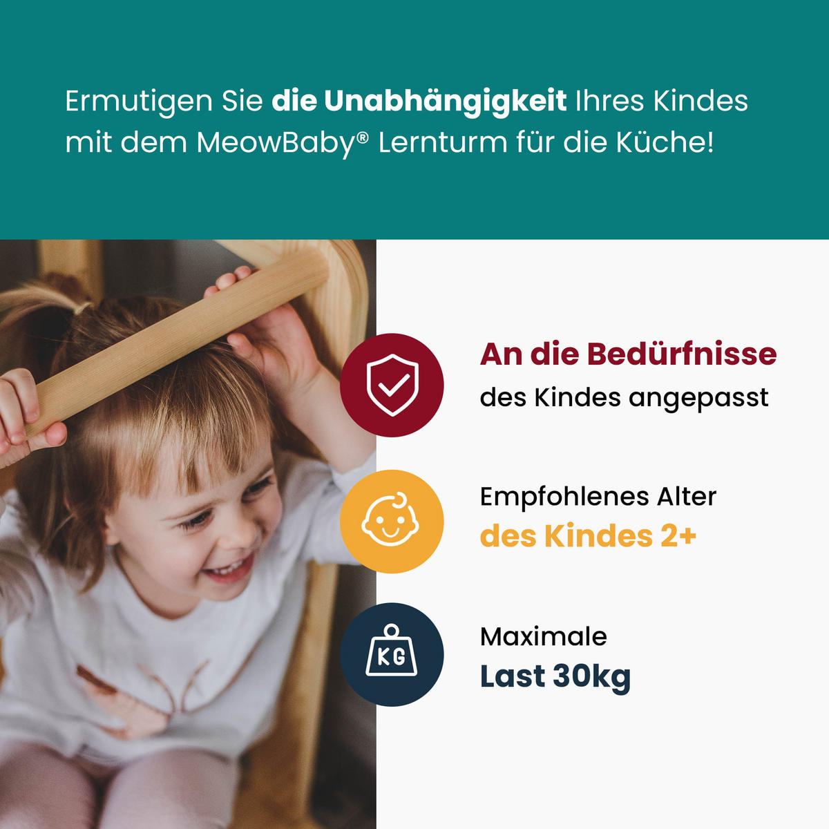 LERNTURM für Kinder, Natur Holz, Grau - Grau, Holz (39/90/90cm) - MeowBaby