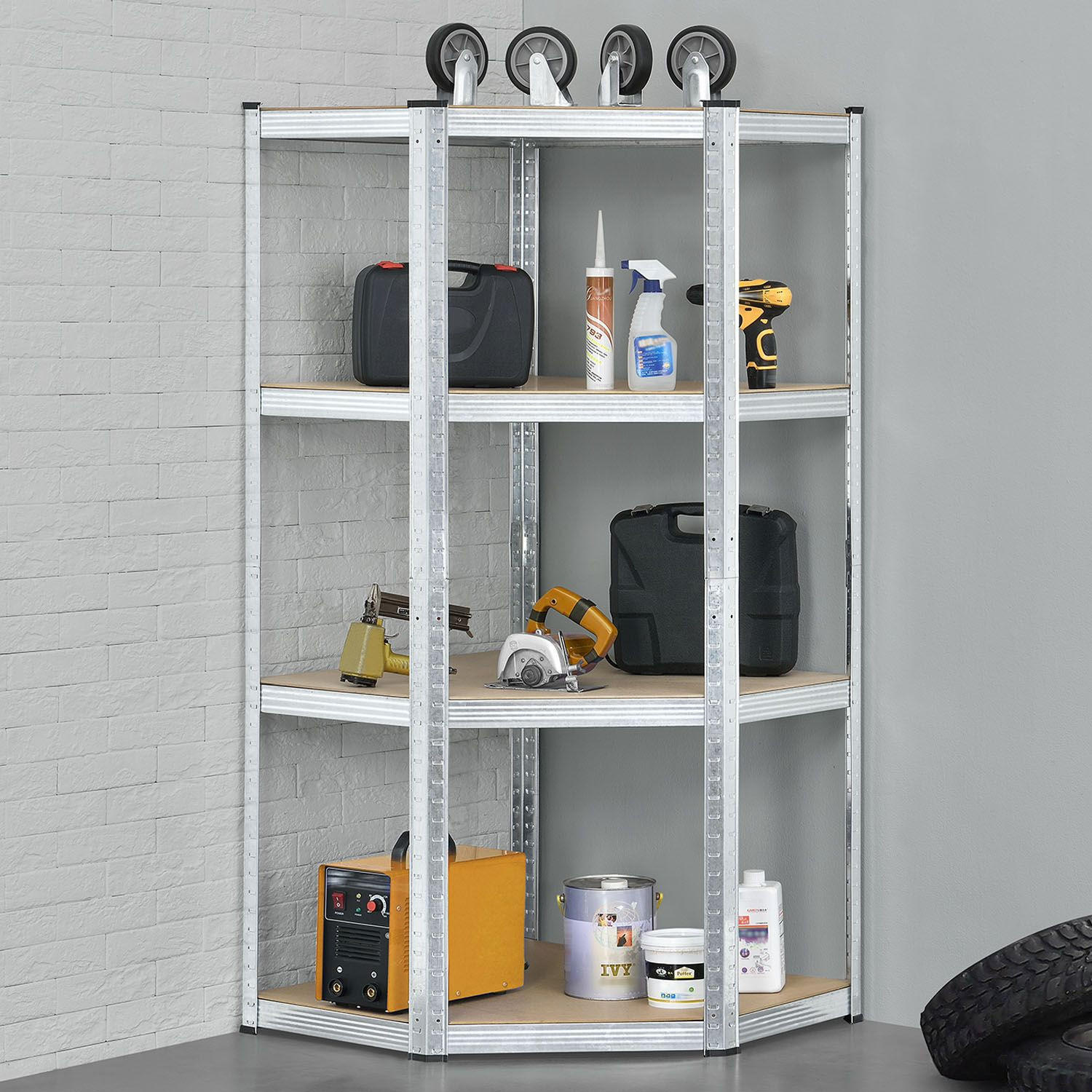ECKREGAL Lagerregal Corner Easy verzinkt 160x75x75 cm - Silberfarben, Metall (80/160/40cm) - Juskys