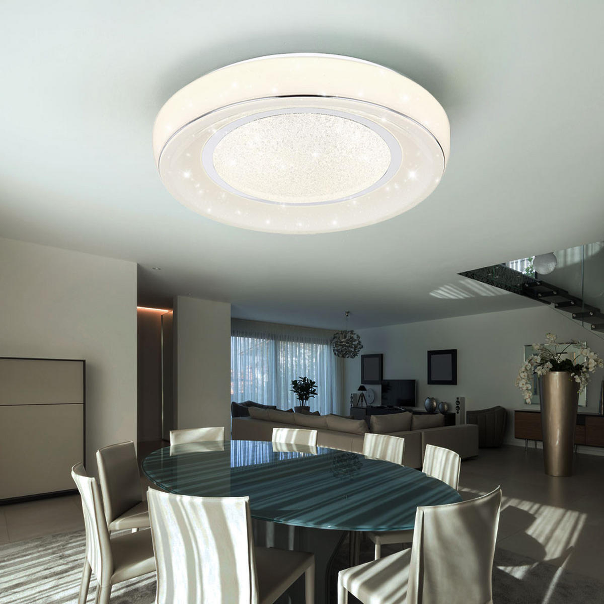 LED DECKENLEUCHTE Kristalle Weiß Chrom - Weiß, Metall (49/49/9cm) - Globo Lighting