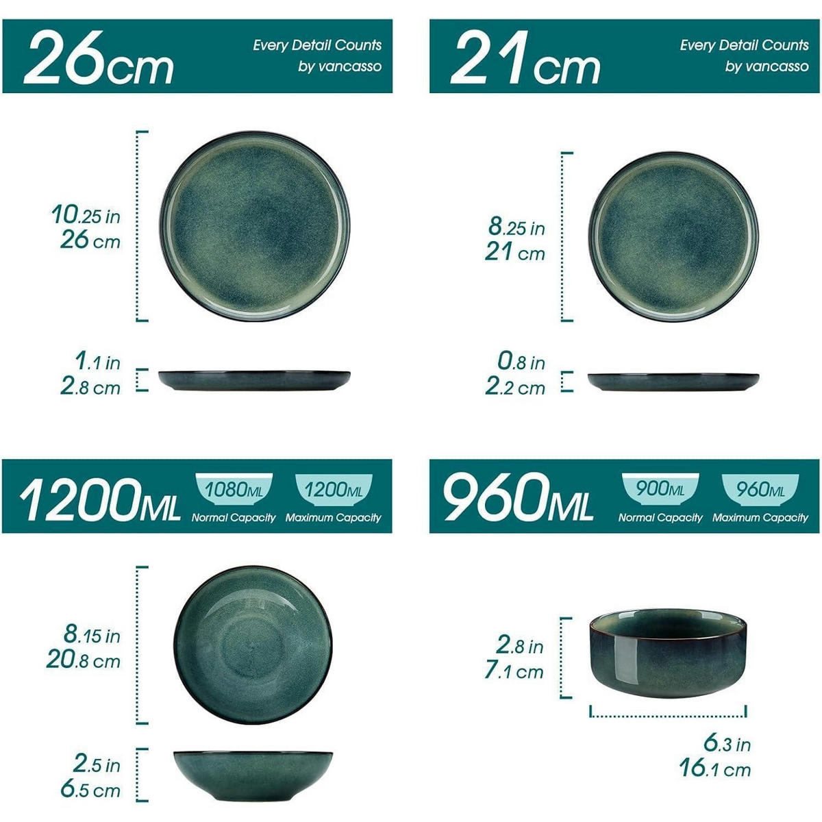 GESCHIRRSET 24 teiliges Set für 6 Personen Grün Steingut - Grün, Keramik (26/2.8/26cm)