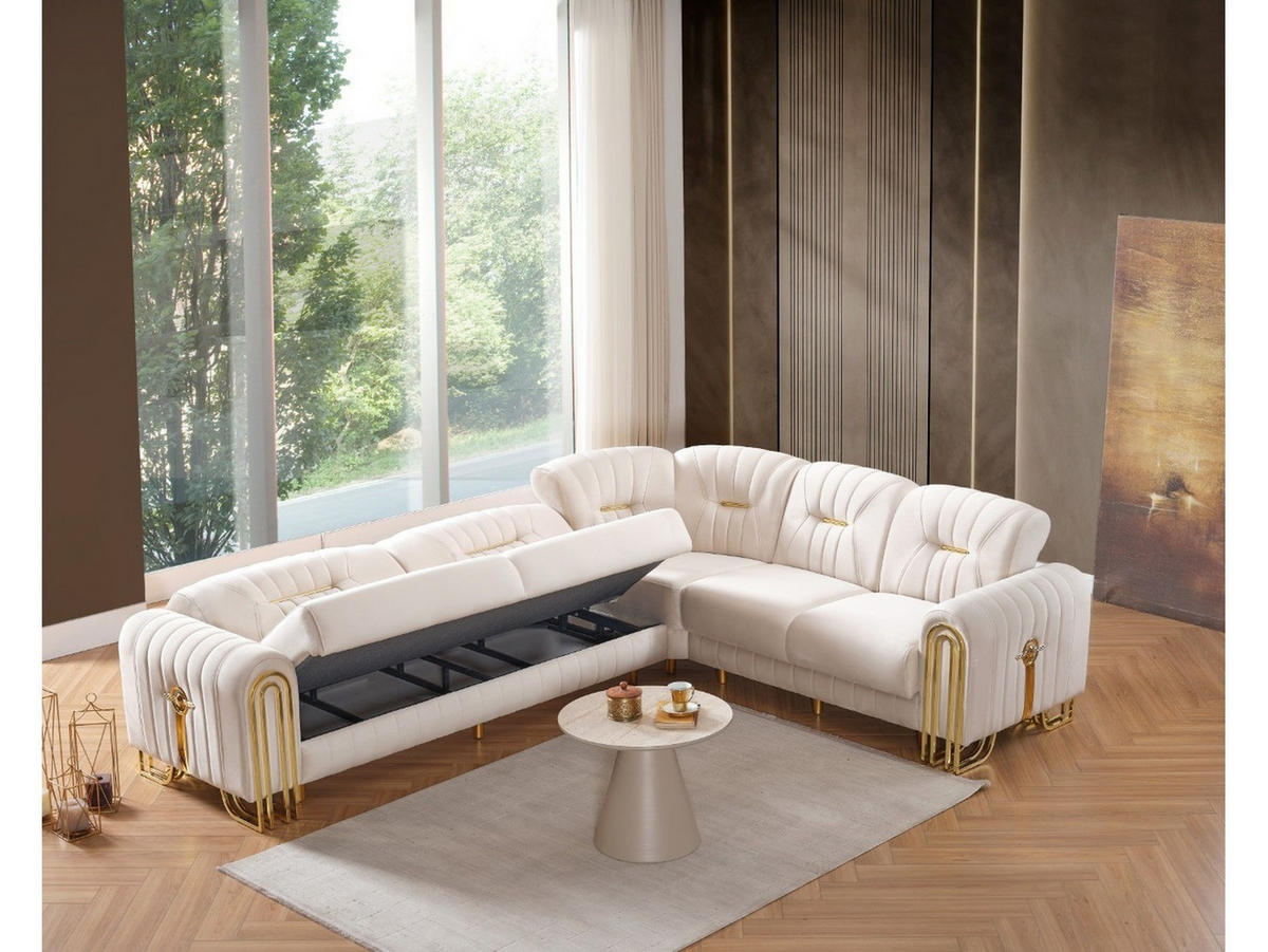 ECKSCHLAFSOFA Bogota Creme - Langer Schenkel Links - Creme, Holzwerkstoff/Metall (310/245cm)
