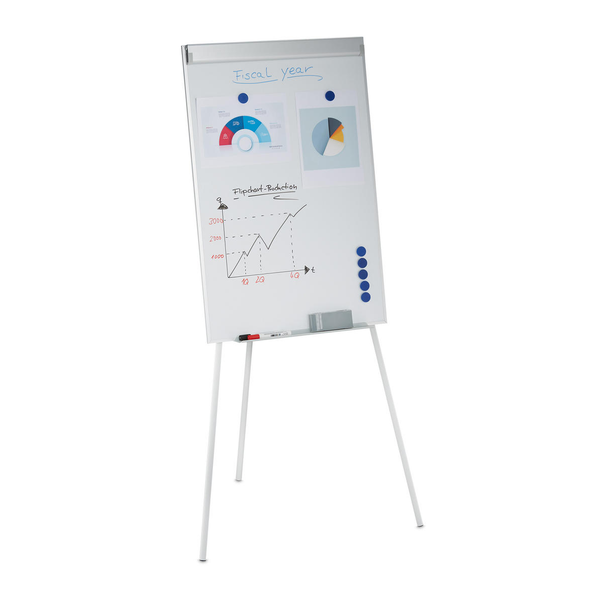 FLIPCHART Whiteboard - Weiß, Metall (80/175/75cm) - Relaxdays