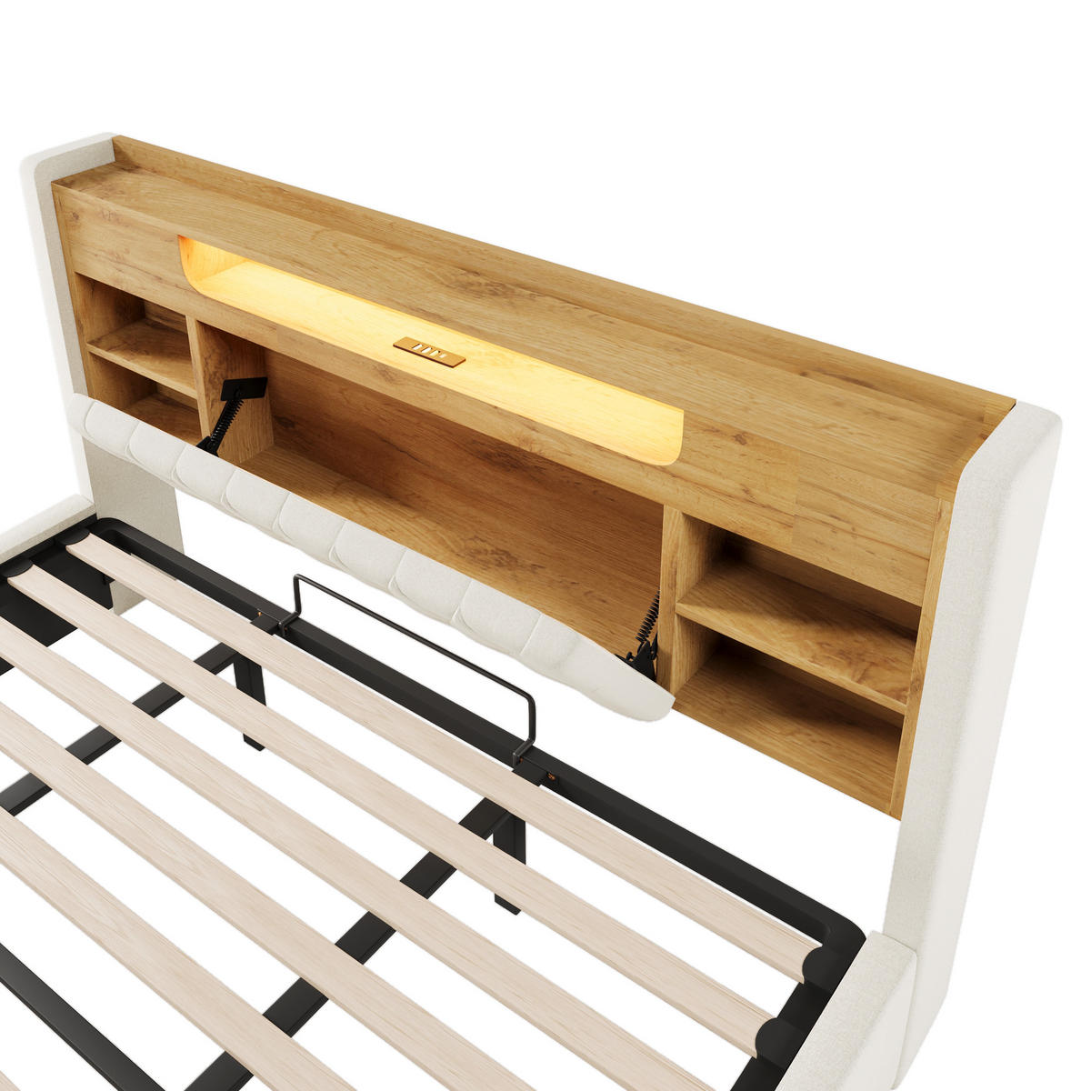 POLSTERBETT 180/200 cm in Beige mit Bettkasten, LED und USB/Type-C in Leinen - Beige, Holzwerkstoff/Textil (180/200cm) - CHICFURN