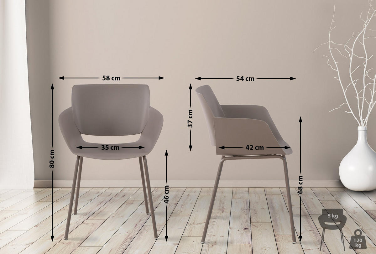 STUHL Kunststoff taupe - Taupe, Kunststoff/Metall (58/80/54cm) - CLP