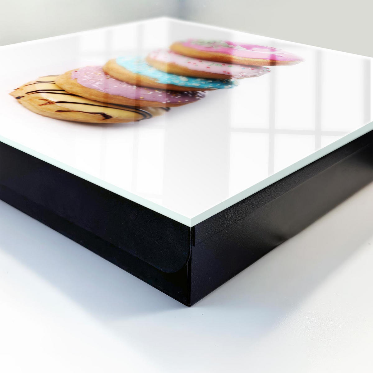 SCHLÜSSELBOX Schwarz 30x30 cm- Türöffnung nach rechts - Bunte Donuts - Pink, Metall (30/30/5cm) - TULUP