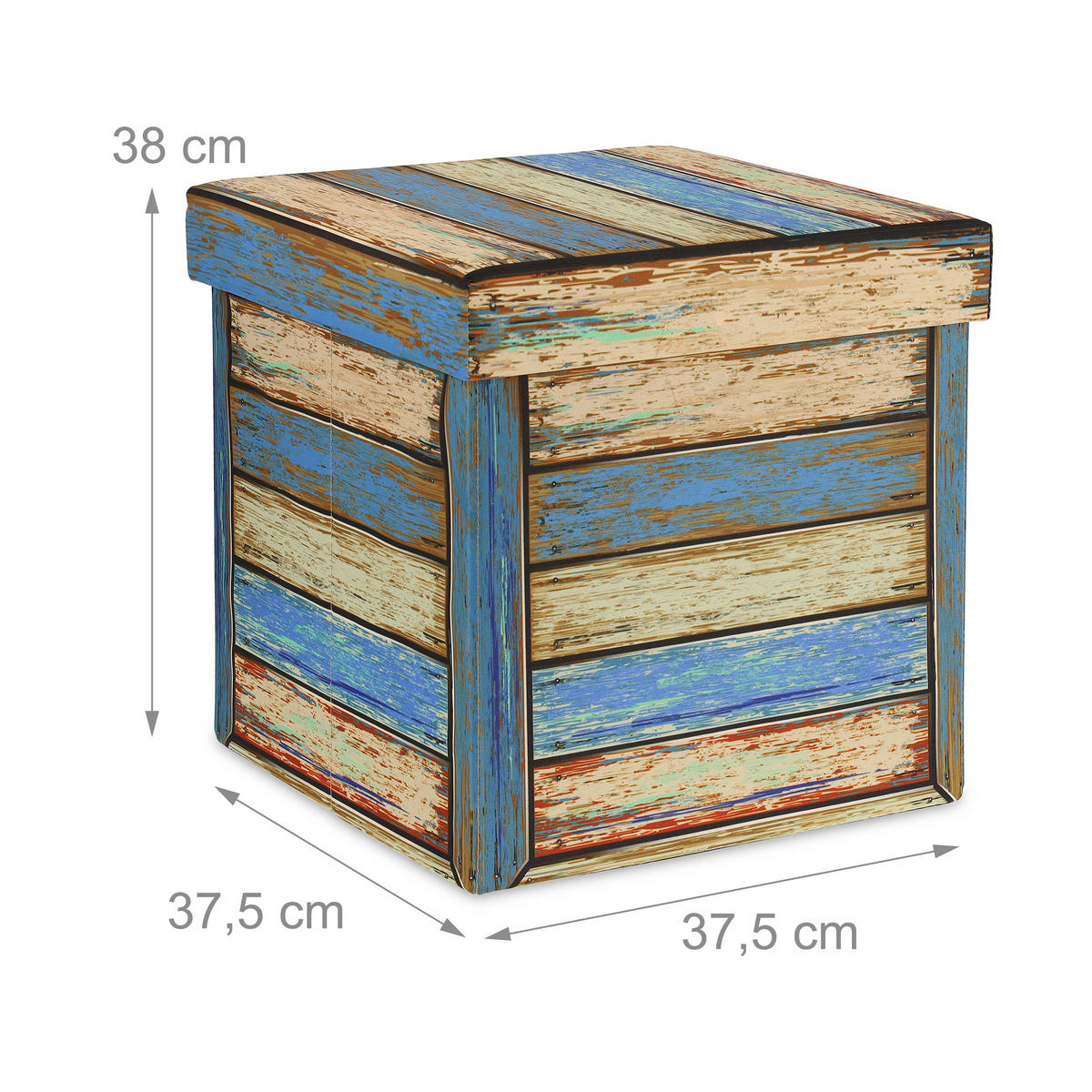 SITZHOCKER - Multicolor, Holzwerkstoff/Textil (37.5/38/37.5cm) - Relaxdays