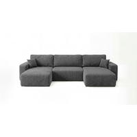 WOHNLANDSCHAFT BERLIN U-Form dunkelgrau Cord Poso 60 - Schlaffunktion, Bettkasten - Anthrazit, Textil (385/86/185cm) - Cornero
