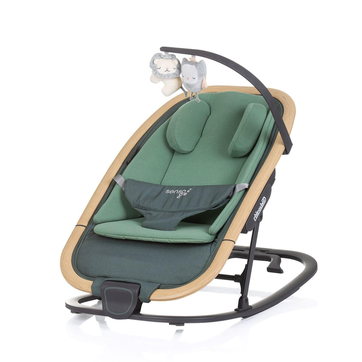 BABYWIPPE Senso grün Holzoptik, Kopfstütze, 3-Punkt-Gurt, verstellbare Rückenlehne - Grün, Metall - Chipolino