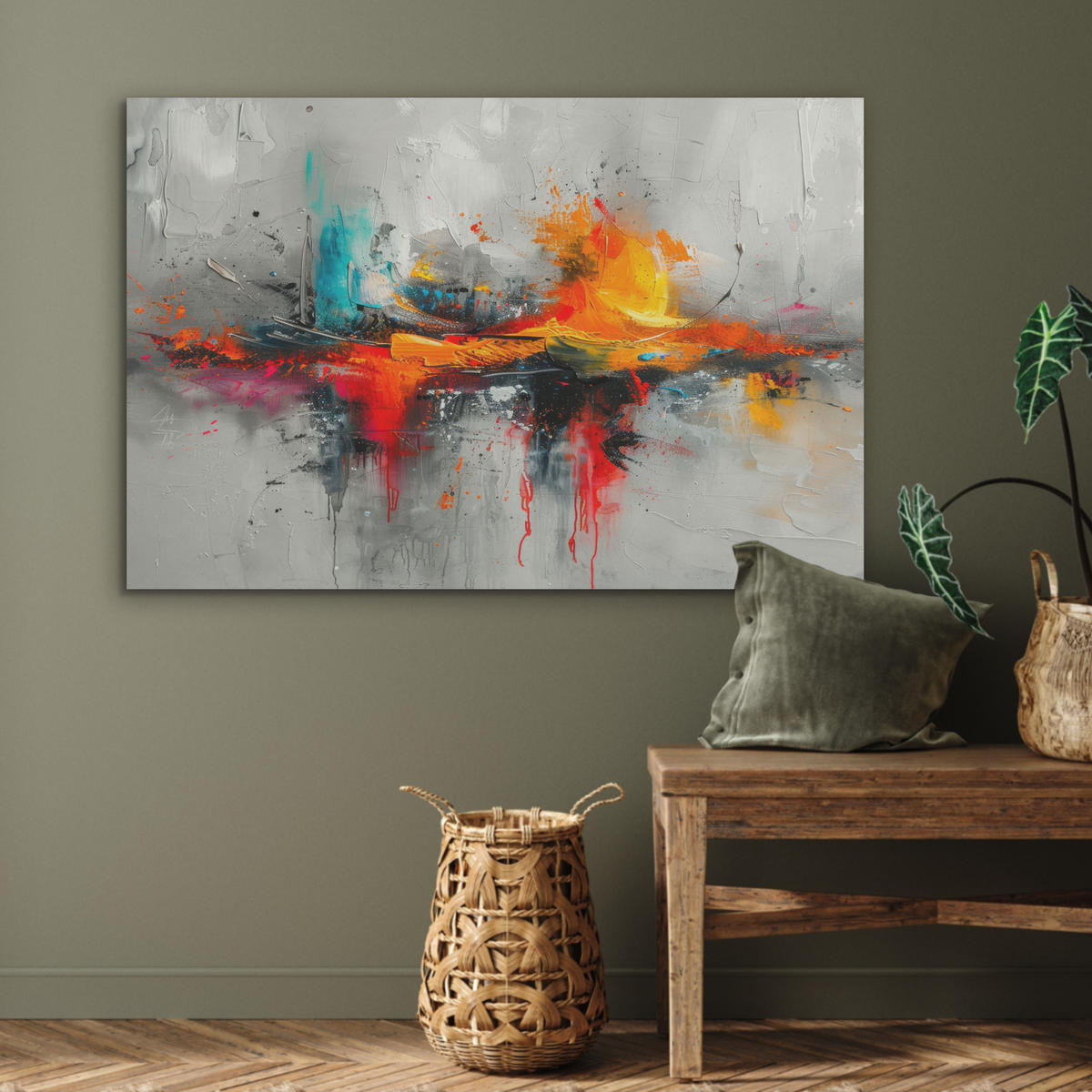 AKUSTIKPANEEL Moderne Kunst - Orange - Grau - Abstrakt 100x70 cm - Hellgrau, Textil (100/0.9/70cm) - MuchoWow