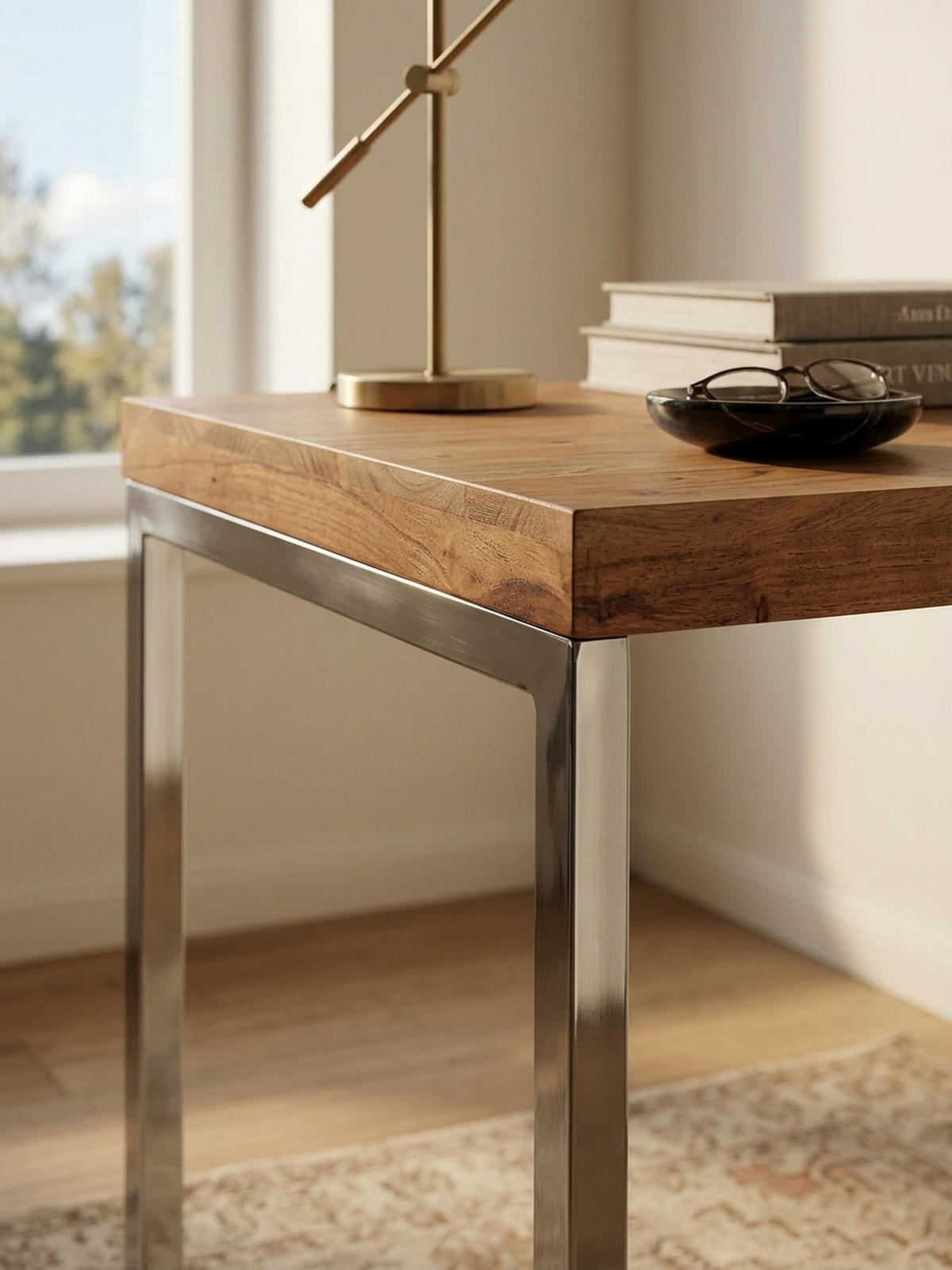 SCHREIBTISCH Massivholz Landhausstil Chromgestell ISEN, Beige 120x60x76 cm - Beige/Silberfarben, Holz/Metall (60/120/76cm) - KADIMA DESIGN