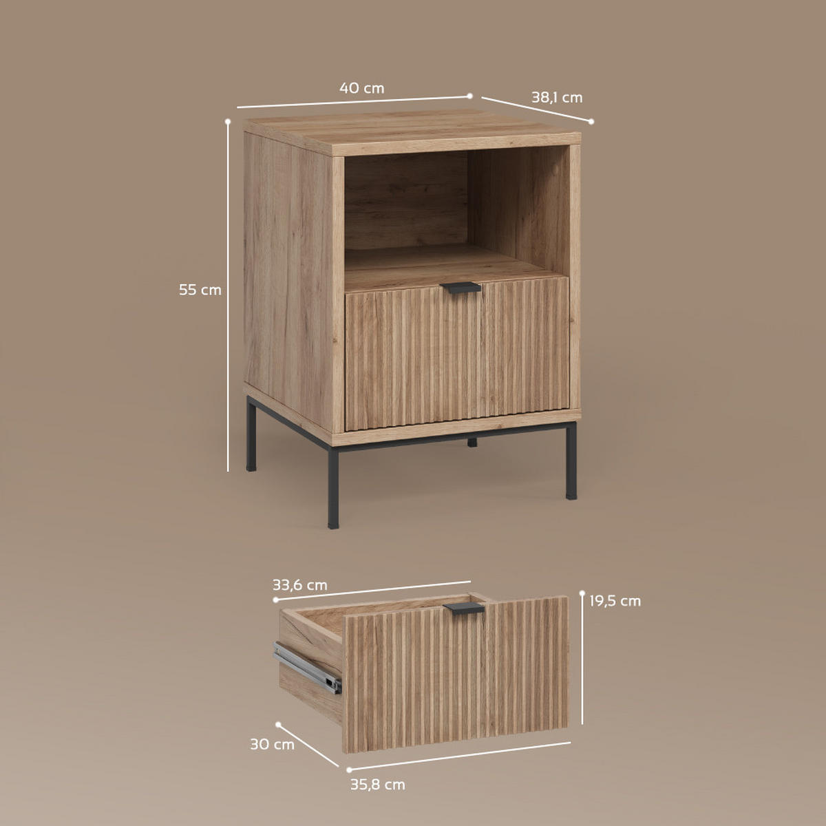 NACHTTISCH Aterno Viking Oak mit 1 Schublade - Eichefarben, Holzwerkstoff (40/55/38.1cm) - Livinity®