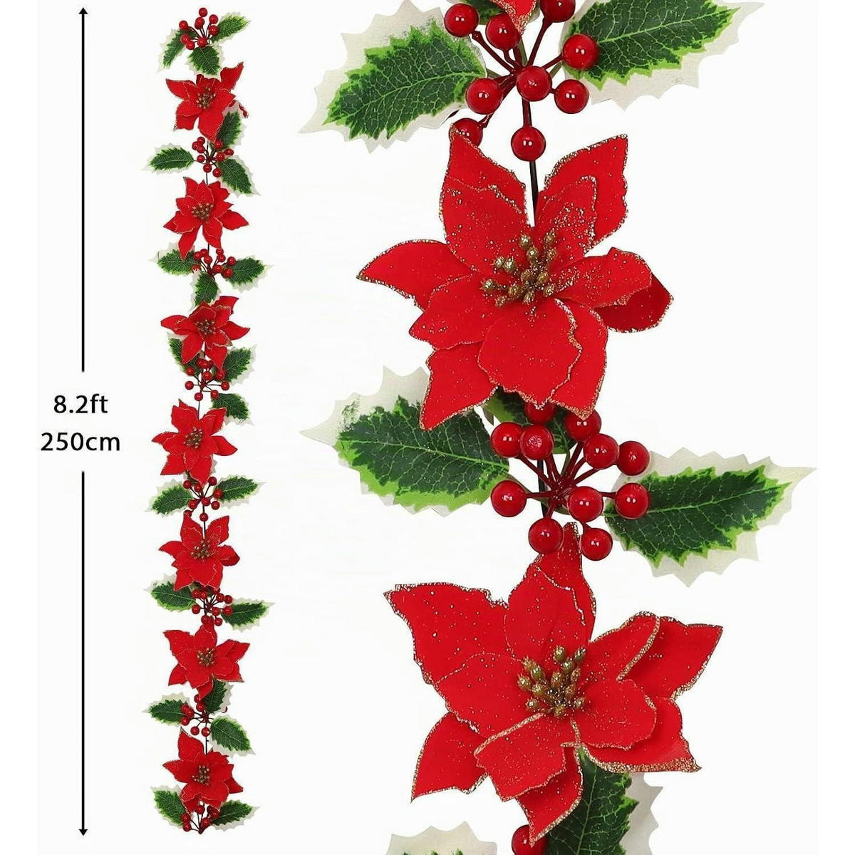 WEIHNACHTS-GIRLANDE 250 cm mit roten Blumen und Beeren - Rot, Kunststoff (250cm)