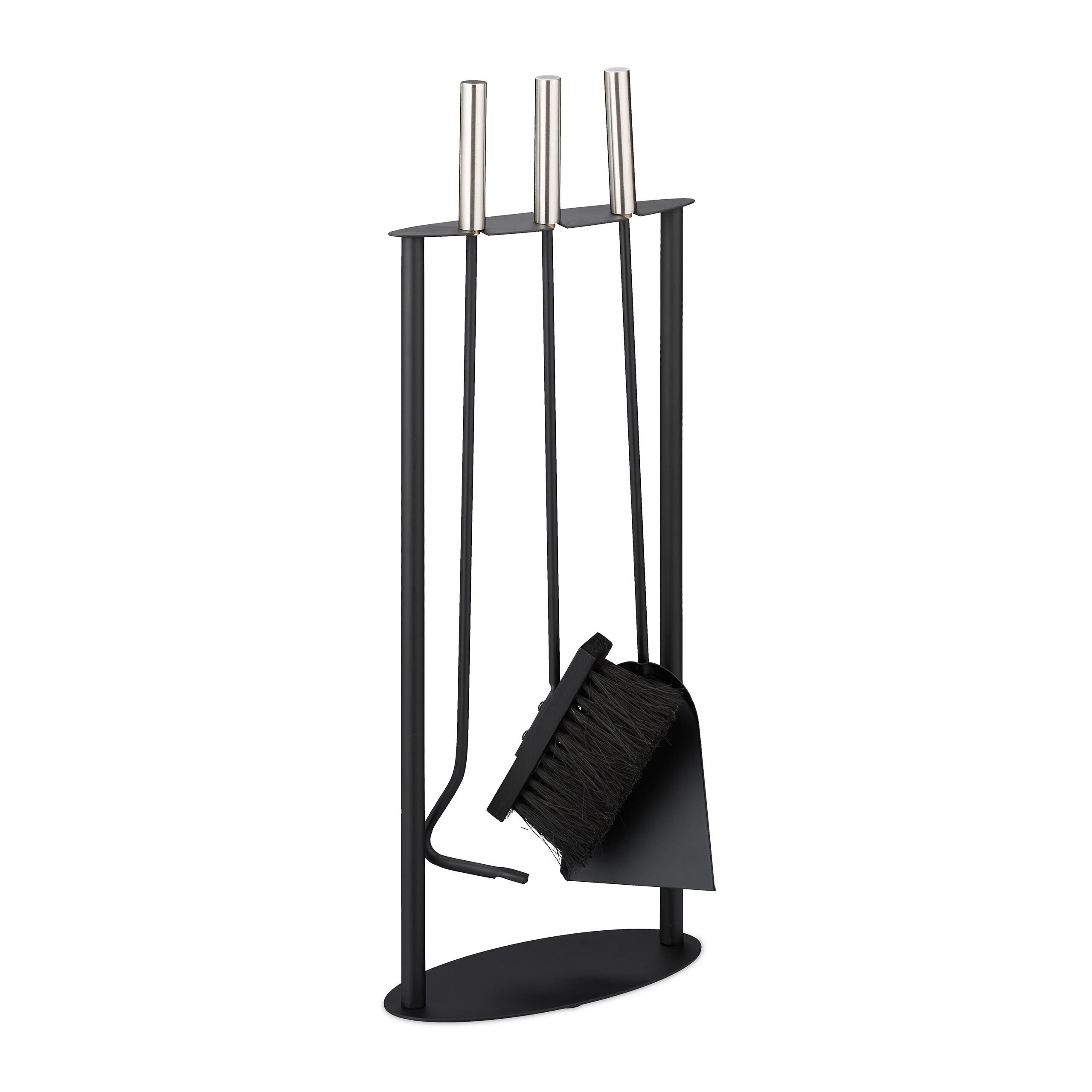 KAMINBESTECK-SET 4-tlg. - Schwarz, Metall (24/60/12cm) - Relaxdays