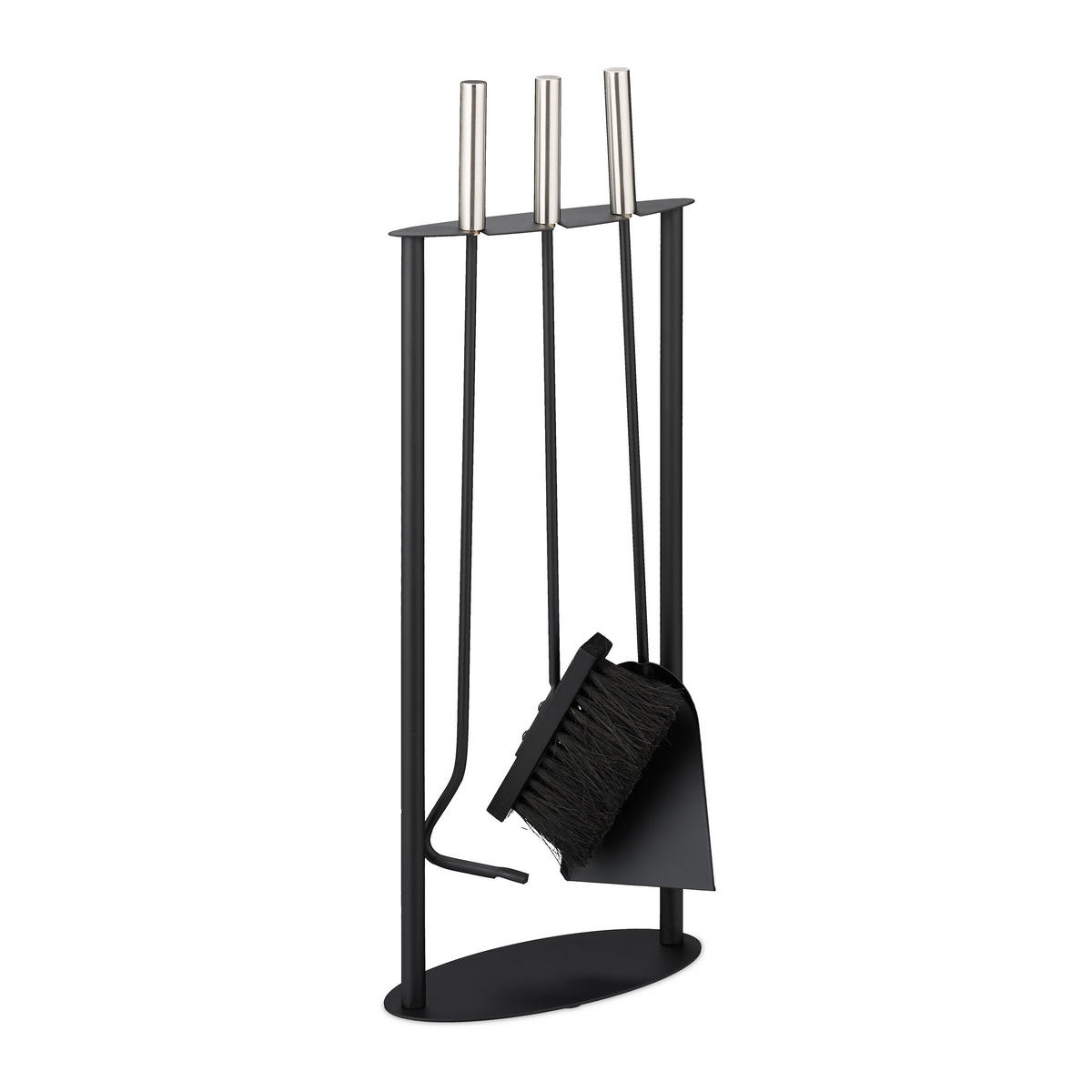 KAMINBESTECK-SET 4-tlg. - Schwarz, Metall (24/60/12cm) - Relaxdays