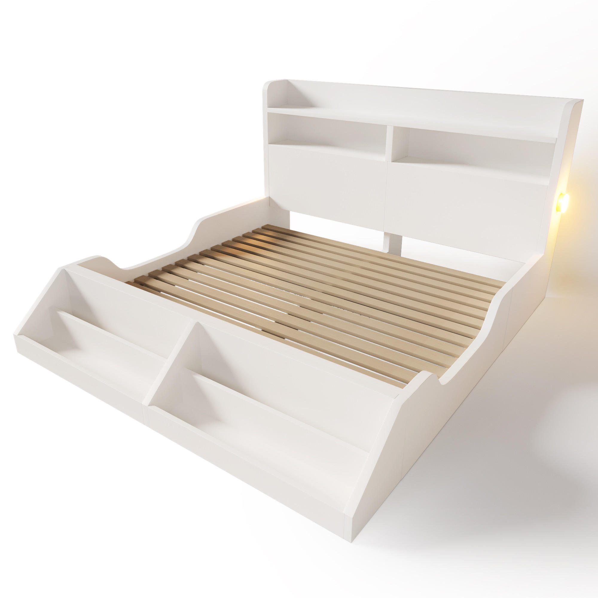 JUGENDBETT 140/200 cm in Weiß mit Regal und LED - Weiß, Holz/Holzwerkstoff (140/200cm) - WISHDOR