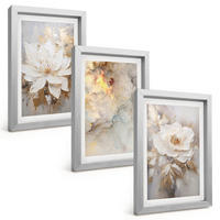 BILDER SET 3er Set - 20x30 cm Silberner Rahmen - Blumen heller abstrakter Hintergrund - Silberfarben, Kunststoff (20/30cm) - TULUP