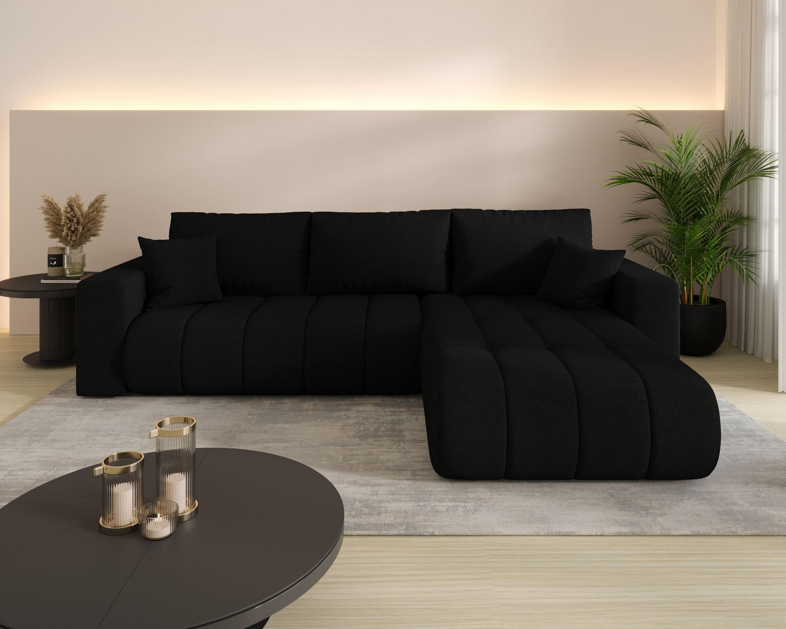 ECKSOFA ARDEN Samt SCHWARZ L - Rechts - Schwarz, Textil (280/175cm) - Luxkor24