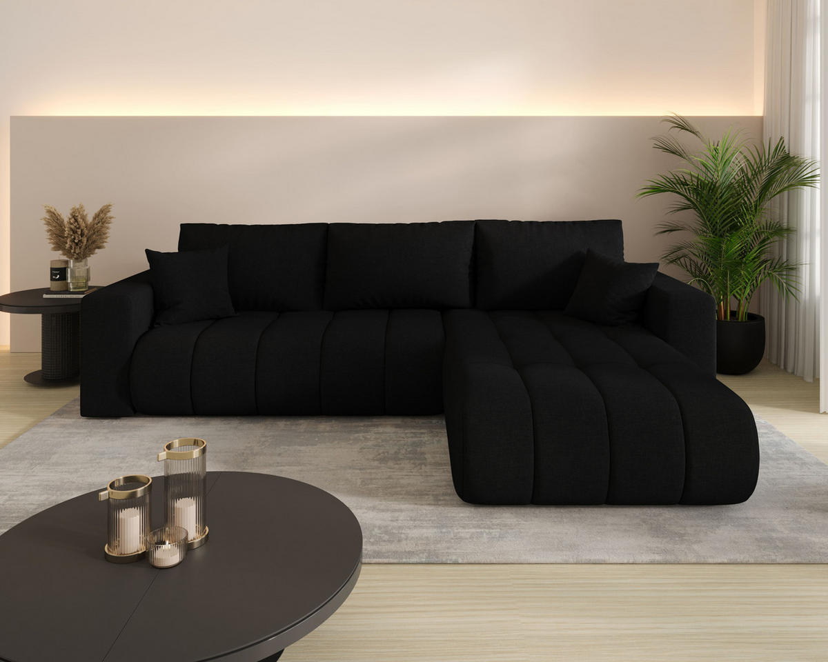 ECKSOFA ARDEN Samt SCHWARZ L - Rechts - Schwarz, Textil (280/175cm) - Luxkor24