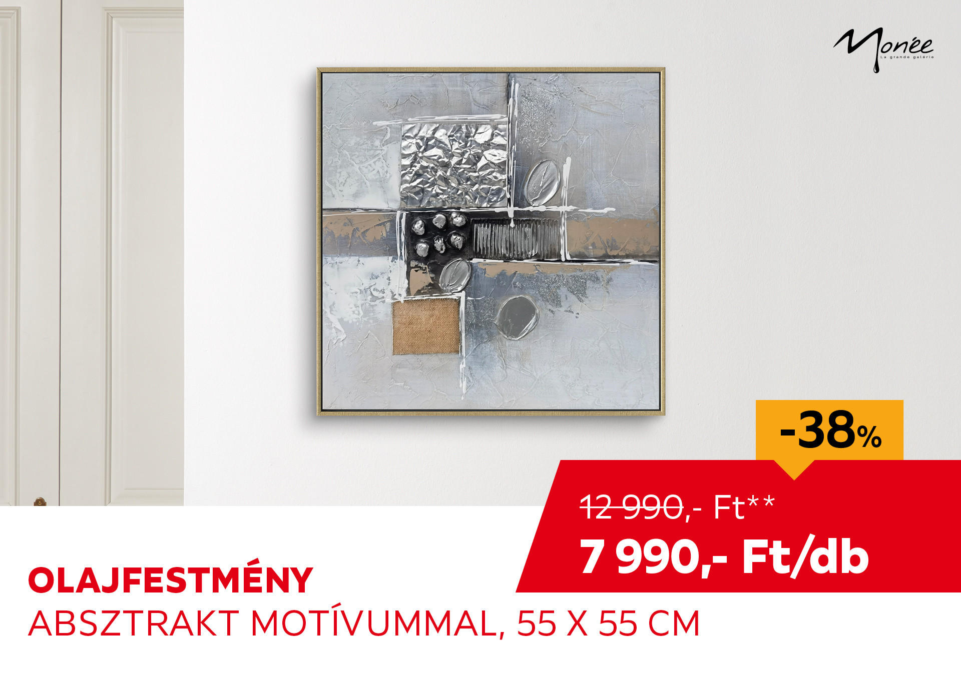 Olajfestmény, absztrakt motívummal, 55 x 55 cm Kiemelt termék 12990 Ft.- helyett 7990 Ft.-