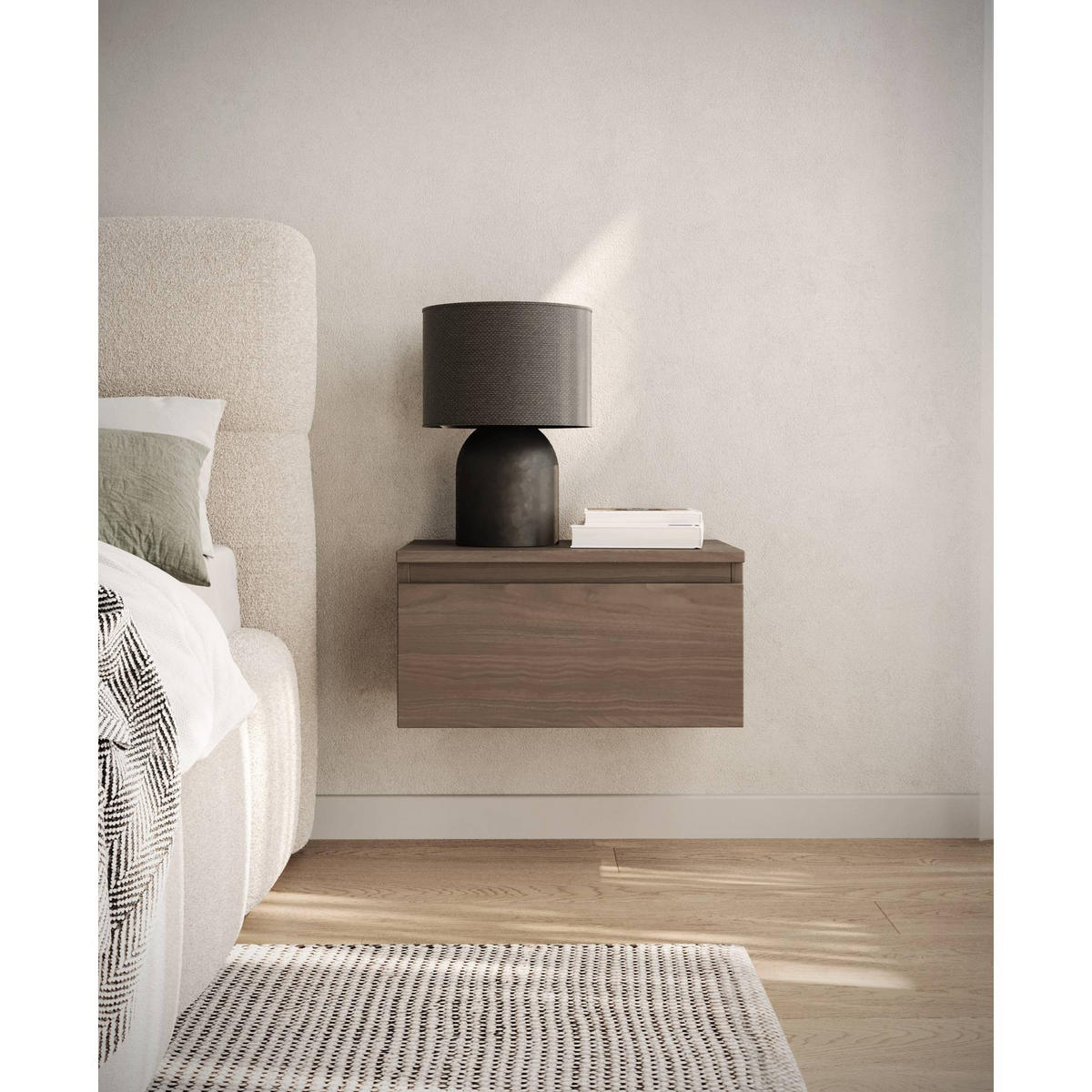 WANDNACHTTISCH Bemmi Nussbaum Wisconsin 49 cm - Dunkelbraun, Holzwerkstoff (48.4/25.4/31.8cm) - Selsey