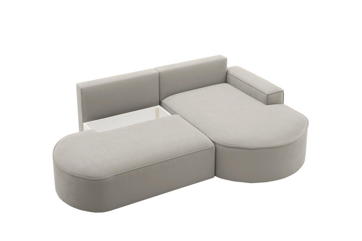 ECKSOFA mit Schlaffunktion und Bettkasten Modena Runden stoff Salvador Hellgrau Rechts - Hellgrau, Holz/Textil (278/179cm) - Kaiser Möbel