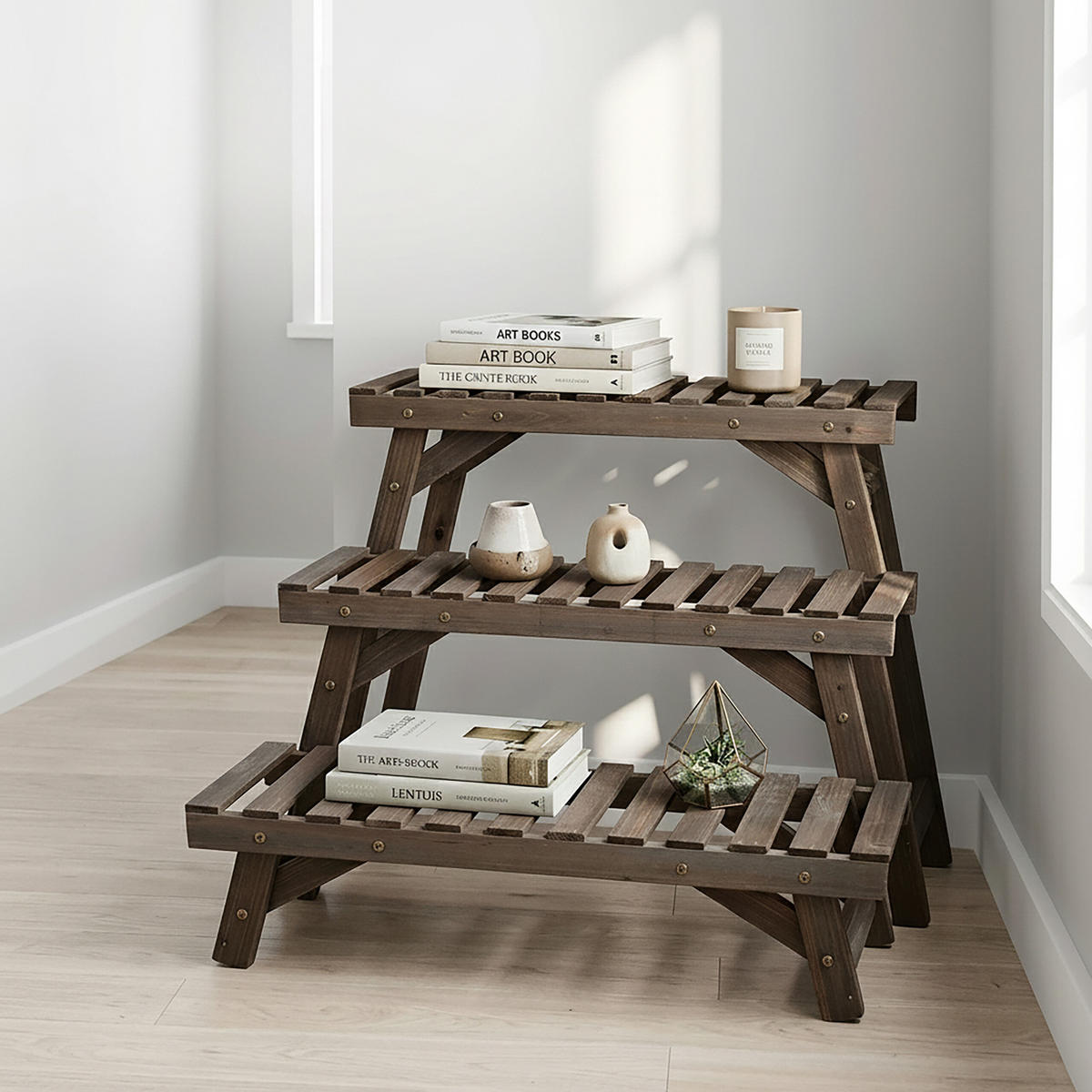 BLUMENSTÄNDER Weiß 3er-Set Tannenholz 70x25 cm - Weiß, Holz (70/49/25cm) - Relaxdays