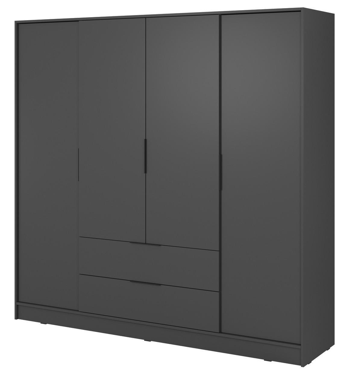 KLEIDERSCHRANK 206 cm Kalma, 4 Türen, 2 Schubladen, Graphite - Graphitfarben, Holz (206/200/51cm) - Emporius